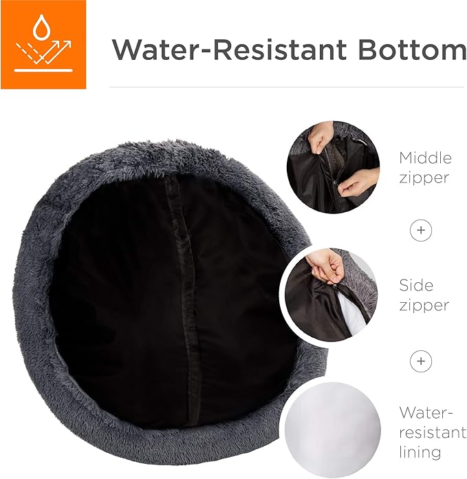 Best Choice Products 23in Dog Bed Self-Warming Plush Shag Fur Donut Calming Pet Bed Cuddler w/Water-Resistant Lining, Raised Rim - Gray