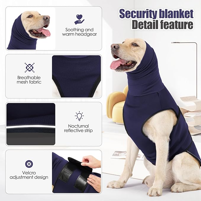 Dog Anxiety Jacket, Dog Shirt with Turtleneck, Breathable Calming Vest, Indoor and Outdoor Separated Pet Jacket (Navy Blue, X-Large)