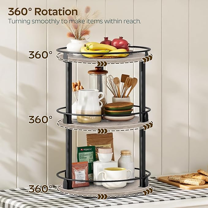 Spice Rack, Set of 2 Lazy Susan Organizer, 3-Tier Turntable Organizer, Rotating Spice Rack Organizer For Cabinet, Compact and Versatile, Greige and Black SR23L2BG
