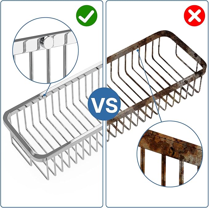 Wire Basket Wall Mount,Corner Shower Caddy 304 Stainless Steel,Bathroom Shower Organizer Soap Caddy,Polished Finish，Long Basket