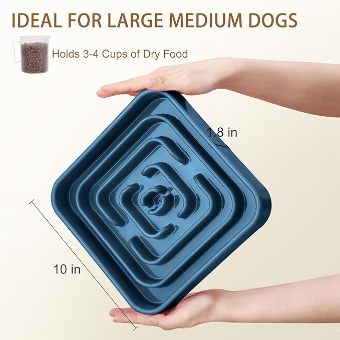 Slow Feeder Dog Bowls for Large Medium Dogs, Anti-Choking Slow Eating Maze Dog Food Bowl, Anti-Slip Slow Feeding Pet Puzzle Bowl,Dark Blue