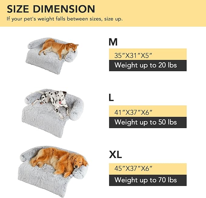 Codi Calming Dog Bed for Couch – Anti-Anxiety Sofa Protector Mat for Large Dogs, 41''x37''x6'', Machine Washable, Fluffy & Cozy with Non-Slip Bottom, Dark Grey