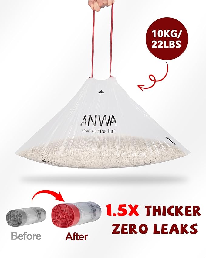 ANWA 25 Count Litter Box Robot 4/5/5 Pro/EVO Waste Bags, Upgraded 1.5X Thicker Cat Litter Bags for Automatic Litter Box, Drawstring Design, Zero Leaks
