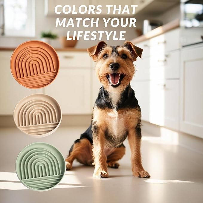 Modern Rainbow Pet Slow Feeder Bowl, Silicone Slow Feeder for Dogs & Puppies, Slow Eating, Modern Lick Mat Design, Reduces Gulping, Dishwasher Fit, for All Breed, Durable Mealtime Puzzle (Terre Amber)