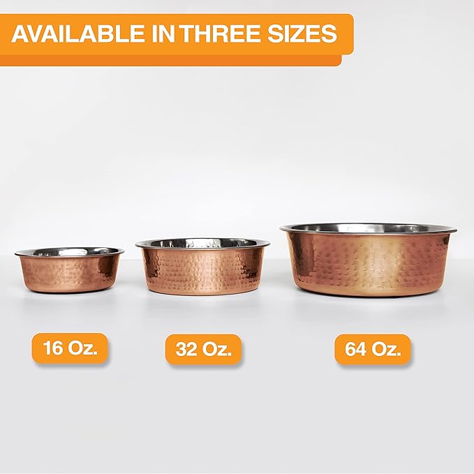 Neater Pet Brands Hammered Decorative Designer Bowls - Luxury Style Premium Dog and Cat Dishes (Large, Copper)
