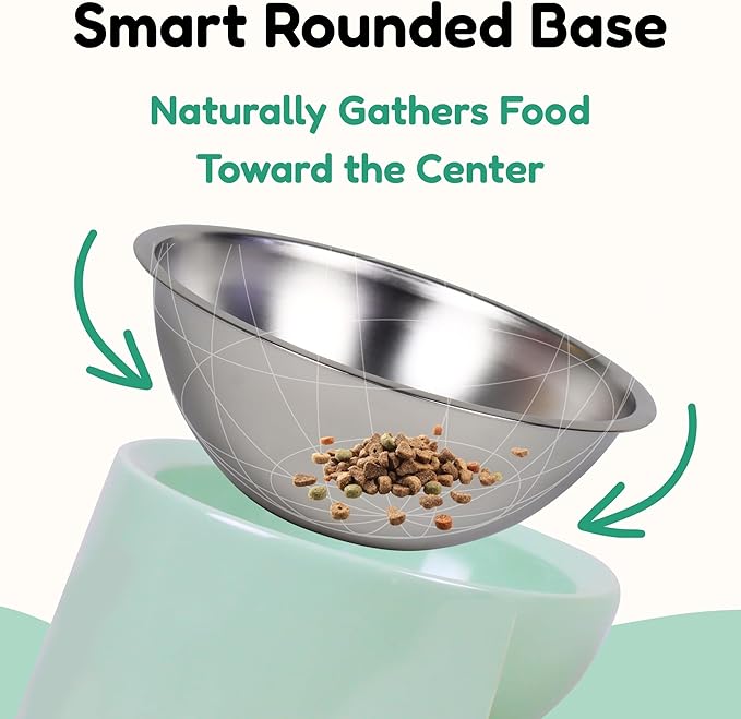 Tilted Dog Bowl for Flat-Faced & Senior Dogs, 15° Slanted Stainless Steel Dog Food Bowl, Elevated Pet Feeder for Small & Medium Dogs, Comfortable Eating Design (Green, M (420 ML / 1.5 Cups))