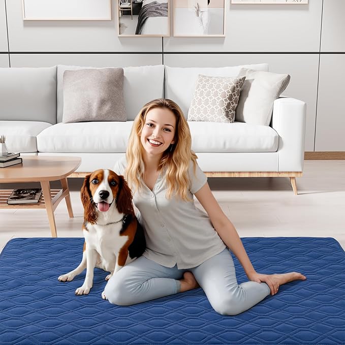 Smiry Waterproof Dog Blanket, 52x82 Inch Soft Pet Bed Cover Reversible, Washable Sofa Couch Furniture Protector for Small Medium Large Dog Puppy Cat, Geometric, Navy/Blue