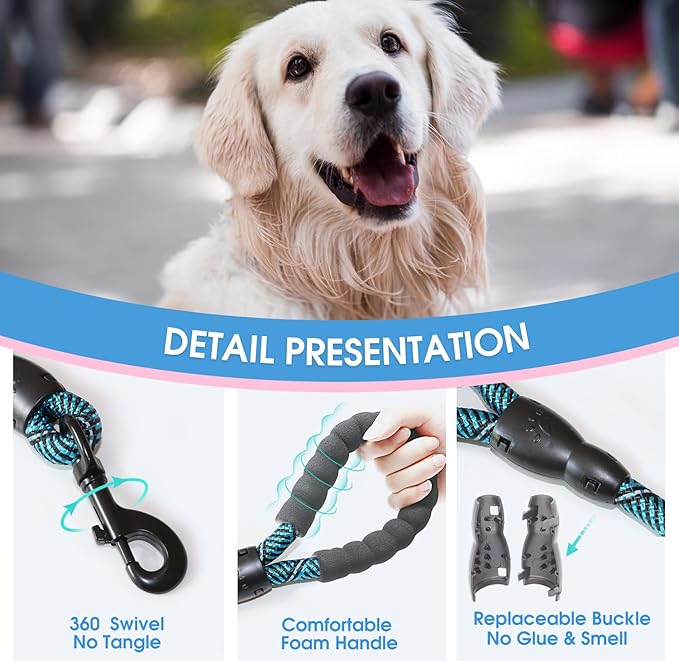 BAAPET 2/4/5/6 FT Dog Leash with Comfortable Padded Handle and Highly Reflective Threads for Small Medium and Large Dogs (5FT-1/2'', Black Blue)