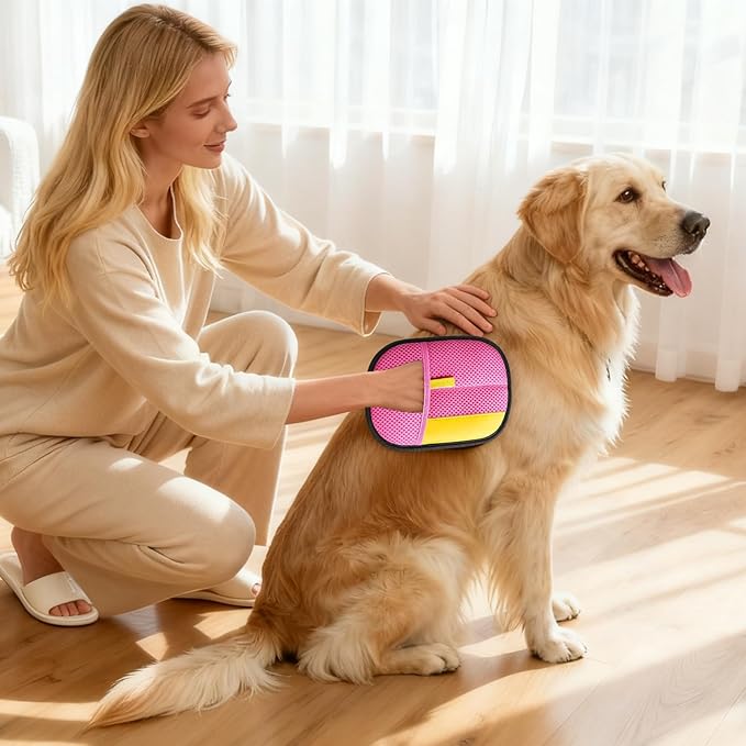 Pet Hair Removal Glove - Reusable Magic Brush Glove for Dog & Cat Hair Removal on Furniture, Car Seats, Clothes & Bedding (Pink)