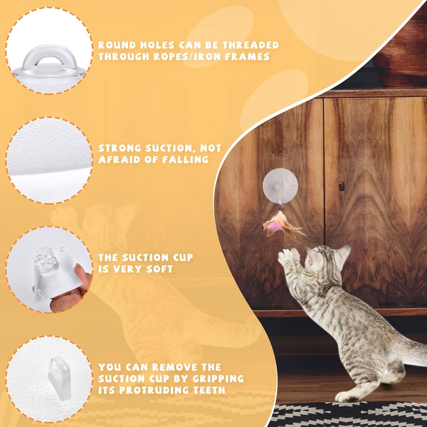 4 Pieces Cat Window Perch Suction Cup, Powerful Cat Window Bed Seat Replacement Suction Cup, Clear PVC Sucker Pads, 2 Styles