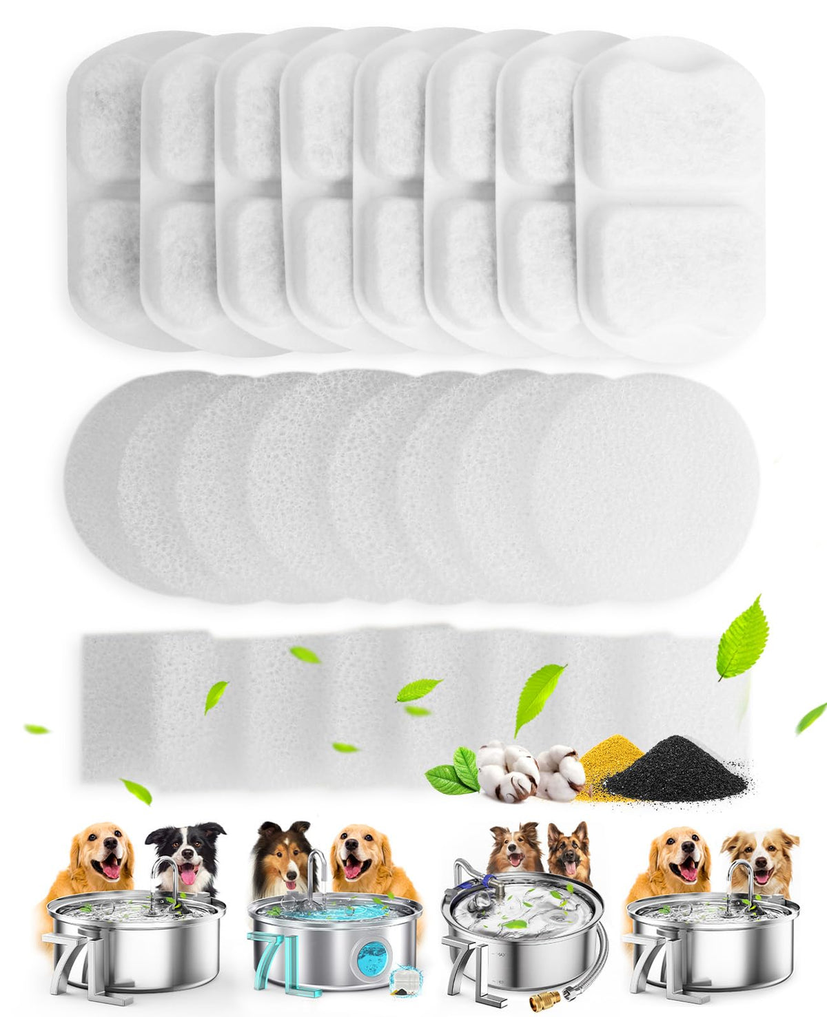 oneisall Replacement 8 Set Filters for PWF-002 7L Dog Water Fountain