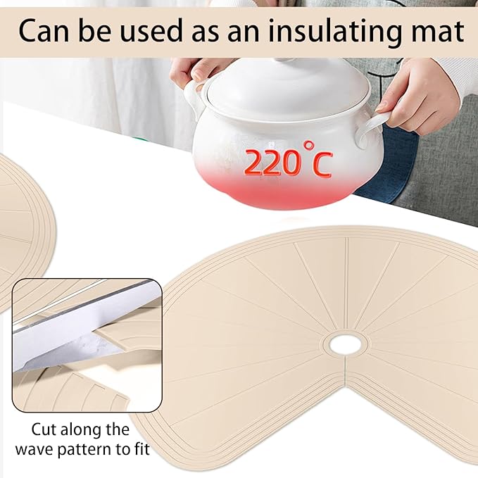 2 PCS Lazy Susan Shelf Liner,Silicone Waterproof Shelf Cabinet Liner,Non Slip Heat Resistant Lazy Susan Liners for Kitchen Cabinet(Khaki,26 Inch)