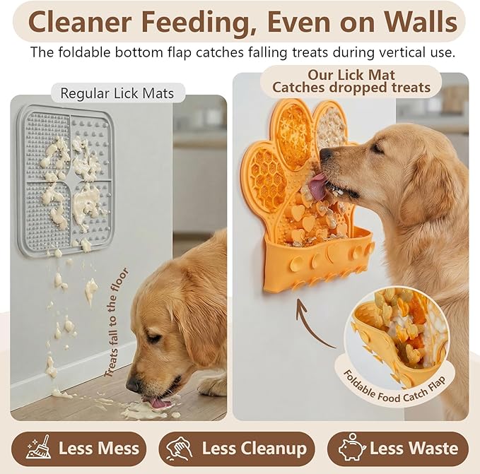 Licking Mat for Dogs & Cats, Slow Feeder Lick Pat, Anxiety Relief Dog Feeding Mat for Butter Yogurt Peanut, Orange
