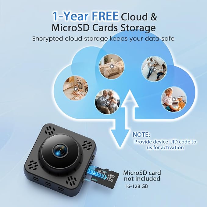 Hidden Camera, Mini Nanny Cam Wireless with Free Cloud Storage, WiFi & Offline Recording, Motion Detection & Night Vision for Home Security/Nanny/Pet/Baby Monitor