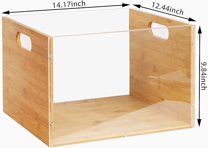 Record Album Storage Crate, Bamboo & Acrylic Vinyl Record Crate, Multifunctional Visible Record Holder Crate with Handle, Great for Storing Vinyl Record LP's/Albums Hanging Letter Size Folders Toy