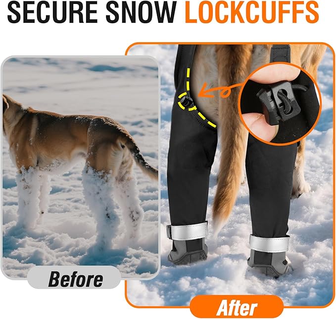 Dog Suspender Boots with Fleece Lining, Waterproof Dog Snow Boots Anti-Slip Rubber Sole Dog Booties and Paw Protectors Winter Shoes for Dogs Legging Dog Shoes for Small Medium Large Dogs(B,4)