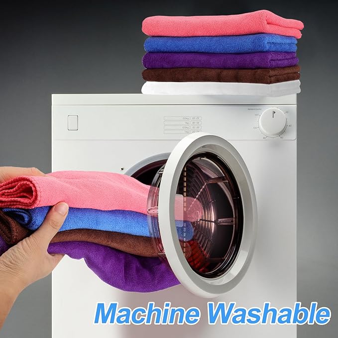 HARFINGTON 4 Pack Microfiber Cleaning Cloth, 28" x 12" Multi-Functional Cleaning Towels Reusable Absorbent Rags for Car Wash Kitchen Household Window Clean, Purple
