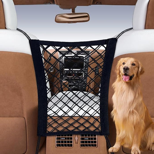 Dog Car Net Barrier Pet Barrier,Barrier of Back Seat Pet Kids,Cargo Tissue Purse Holder, Baby Stretchable Storage Bag Universal for Cars, SUVs, Vans Traveling (2-Layer)