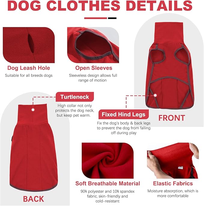 ROZKITCH Dog Winter Coat Soft Pullover Pajamas, Pet Windproof Warm Cold Weather Jacket Vest Cozy Jumpsuit Apparel Outfit Clothes for for Chritmas Walking Sleep BrightRed S