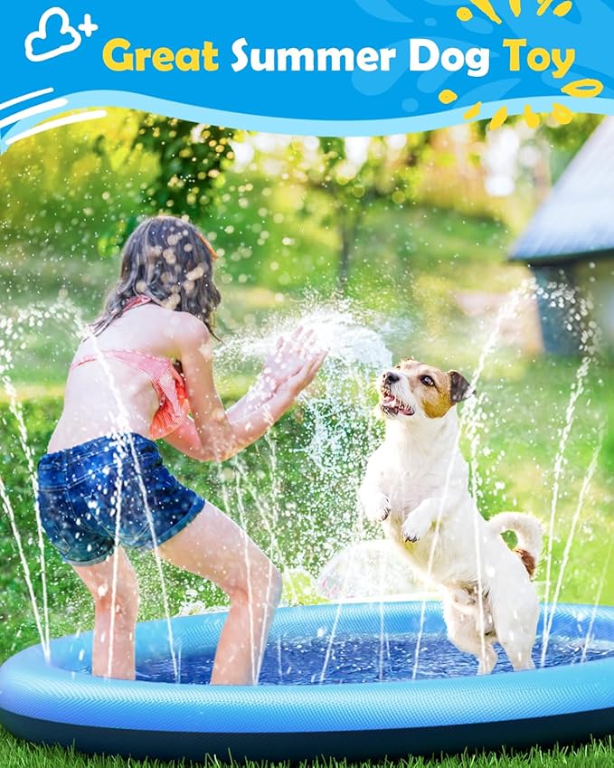 Peteast Dog Splash Pad 59" Anti-Slip Dog Pools for Large Dogs 0.58 mm Thick Dog Sprinkler Water Toy
