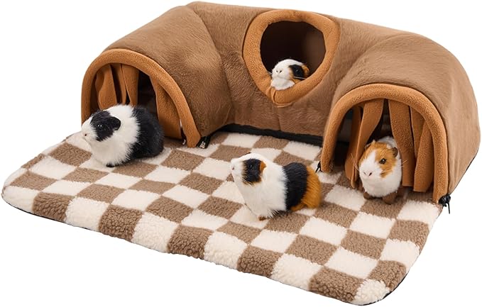 Avont Guinea Pig Hideout Tunnel, Large Hideaway Play Tube Toys Mat for Small Animal Dwarf Rabbits Bunny Chinchillas Hamsters Hedgehogs Ferrets Bearded Dragons and Rats -Brown