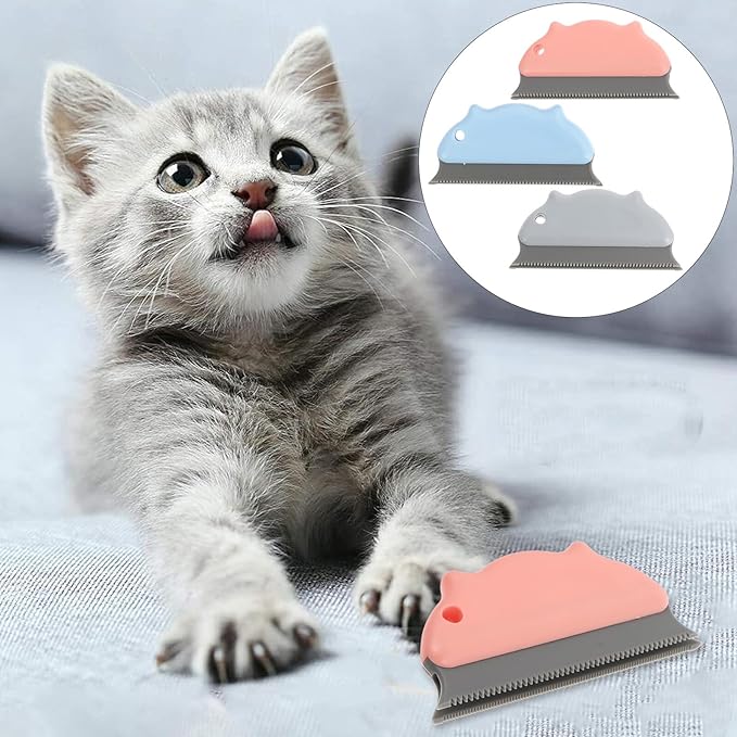 Uonlytech 3pcs Pet Hair Removal Brush Set Dog Comb and Cat Hair Remover, Soft Bristles for Shedding Control, Portable Grooming Tool for Dogs and Cats, Blue Pink Gray
