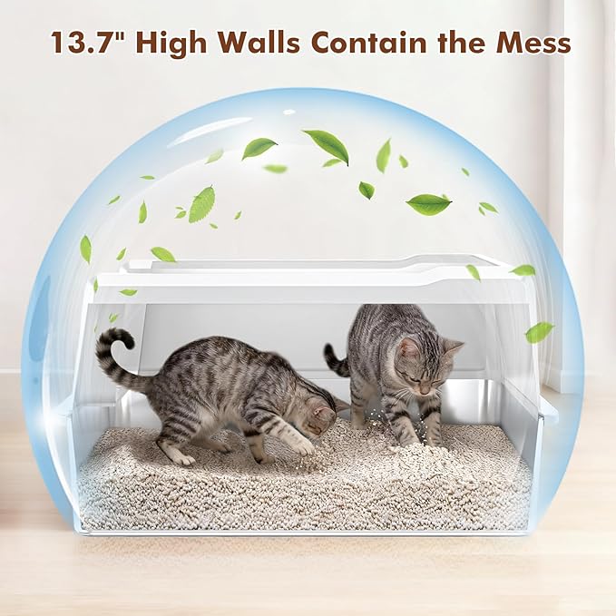 Large Litter Box for Multiple Cats, 28" L x 20" W Over Sized with High Sided Metal Litter Box Stop Scatter, Non-Stick Stainless Steel Litter Pan Easy to Clean, Anti-Leak Design, Odor-Resistant