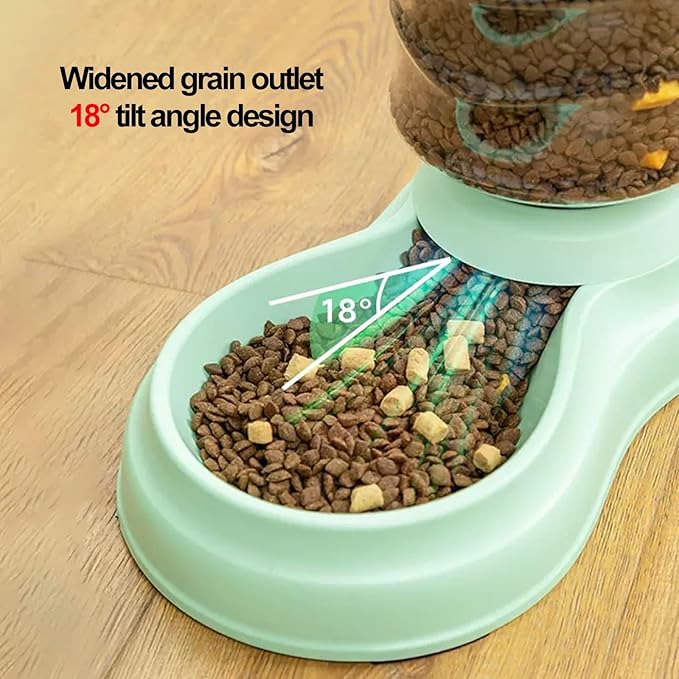 Cat Food Dispenser 3L, Cat Feeder and Cat Water Dispenser Set, Automatic Feeder for Pets Dogs, Puppies, Kittens, Rabbits(Green)