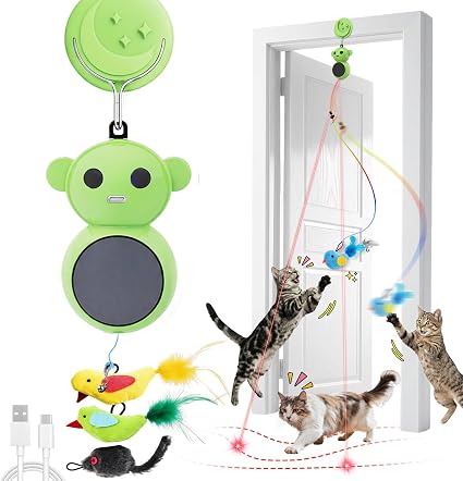 Interactive Cat Toys for Indoor Cats: 2 in 1 Laser Pointer Cat Toy with Automatic Flying Bird & Mouse Wand, Smart Motion Mode Adjustable Speed, USB Rechargeable Safe for Bored Kittens and Adult Cats