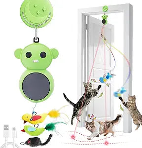 Interactive Cat Toys for Indoor Cats: 2 in 1 Laser Pointer Cat Toy with Automatic Flying Bird & Mouse Wand, Smart Motion Mode Adjustable Speed, USB Rechargeable Safe for Bored Kittens and Adult Cats