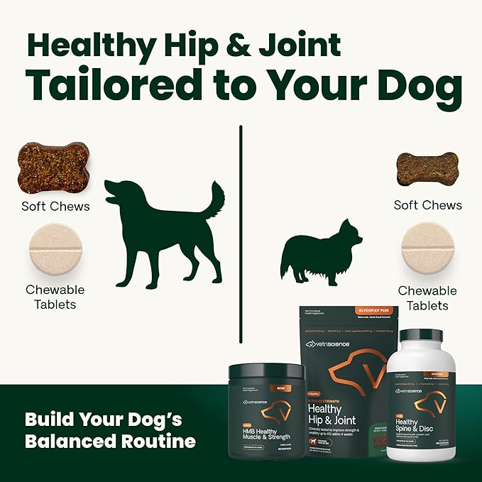 VetriScience GlycoFlex Ultimate Strength Healthy Hip and Joint – Mobility Supplement with Glucosamine for Dogs, MSM & Green Lipped Mussel, Peanut Butter, 60 Count