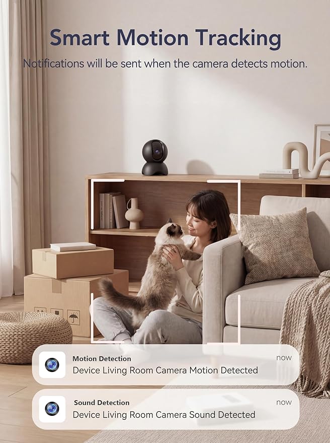 2K Indoor Security Camera, 2.4GHz & 5GHz WiFi Pet Camera Indoor with Phone App, 360° Pan-Tilt Cameras for Home Security, 2-Way Audio, Cloud/SD Card Storage, Motion Detection, 2 Pack