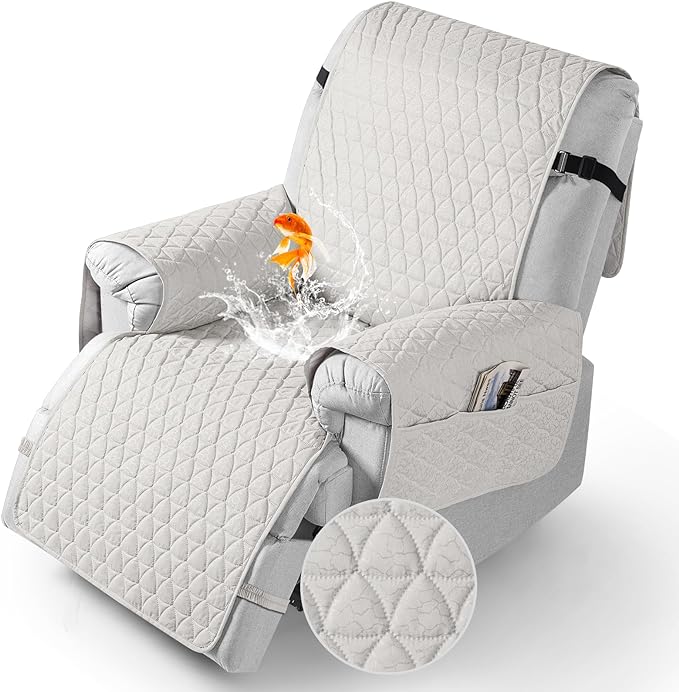 TAOCOCO 100% Waterproof Recliner Cover - Recliner Cover with Non-Slip Granule, Recliner Chair Covers with Elastic Band, Recliner Chair Covers for Reclining Chair(White,Small-22'')