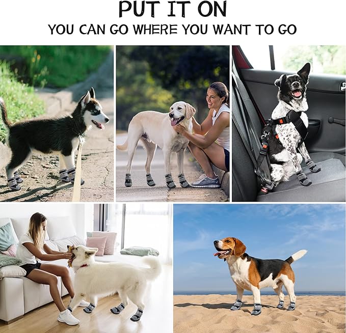 Dog Shoes for Large Dogs, Medium Dog Boots & Paw Protectors for Hardwood Floors, Outdoor Dog Booties for Hot Pavement Winter Snow Hiking, Waterproof Dog Shoes with Reflective Strips Size 4