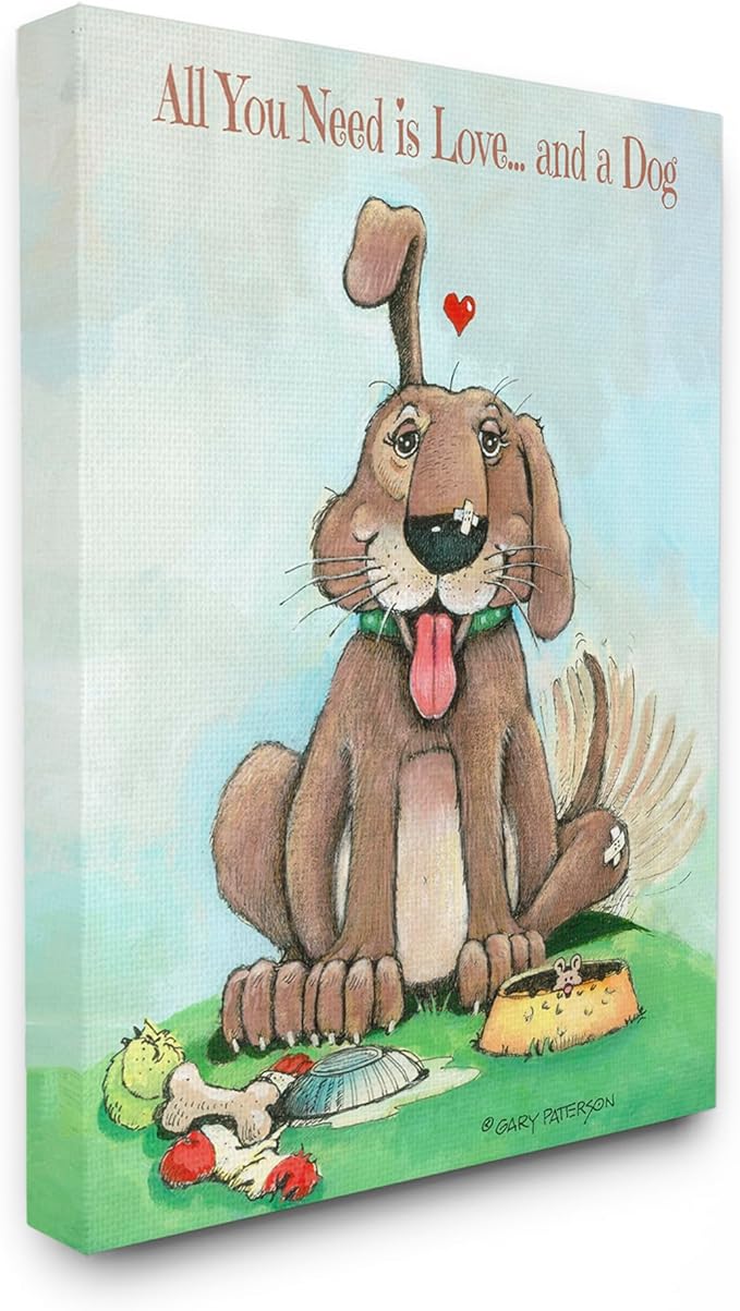 Stupell Industries 'Love and A Dog Funny Pet Cartoon Design', Canvas Art, 30 x 40 Inches, Easy to Hang and Sturdy, Made in USA, by Gary Patterson