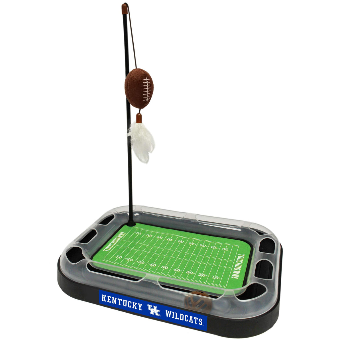 Pets First NCAA Kentucky Wildcats Football Field CAT Scratcher with Catnip Filled Plush Football & Feather Cat Toy Hanging, with Jingle Bell Interactive Ball Cat Chasing 6-in-1 Best Kitty Toys
