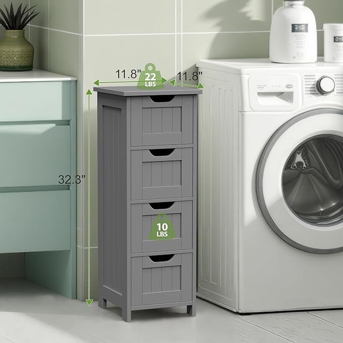 ZENY Bathroom Floor Storage Cabinet with 4 Drawers for Bedroom, Bathroom, Hallway, Narrow Toilet Paper Cabinet, Freestanding (Grey)
