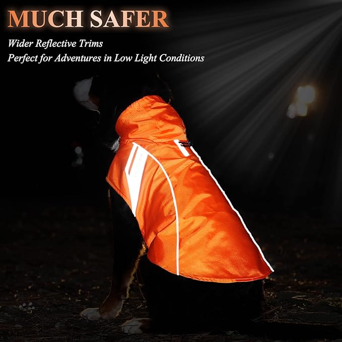 VIVAGLORY Wetoff Dog Raincoat, Rain Coat for Dog All Seasons Adventure, Rain Jacket with Harness Hole & Hood, Reflective Lightweight Waterproof for Doggy & Puppy, L, Orange