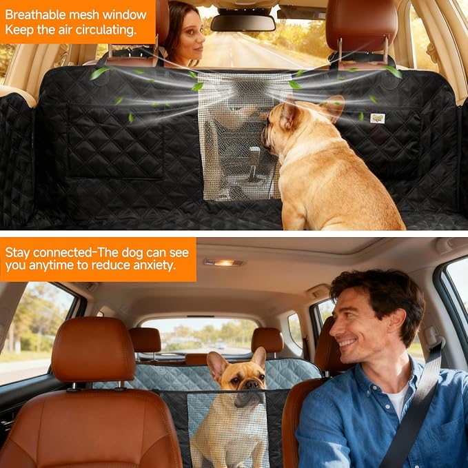 PETTALK Dual-Sided/Reversible Suitable for All Seasons Pet Car Seat Cover, Upgrade Waterproof Dog Seat Hammock/Bench/Cargo Liner, Heavy Duty, Scratch-Proof, Fits Most Vehicle,Eco-Friendly