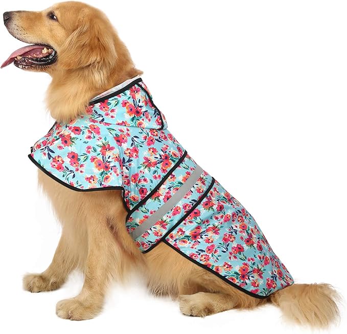 HDE Dog Raincoat Jacket Reflective Adjustable Hooded Pet Poncho Rain Coat with Leash Hole for Small to X-Large Dogs Turquoise - XL