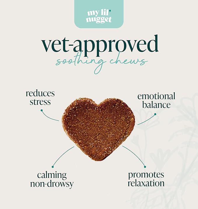My Lil' Nugget – Vet-Approved Calming Chews for Dogs | All-Natural Calm Treat for Noise, Travel & Home Alone | Chamomile & Melatonin | All-Ages - Senior Dog to Puppy | 90 Beef‑Flavor Soft Chews