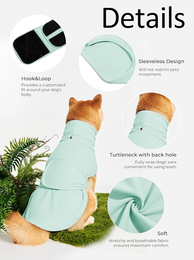 Dog Anxiety Calming Vest Adjustable Turtleneck Thunder Shirt Jacket for Fireworks, Separation, Vet Visits, Pet Hoodie for Large Medium Dogs