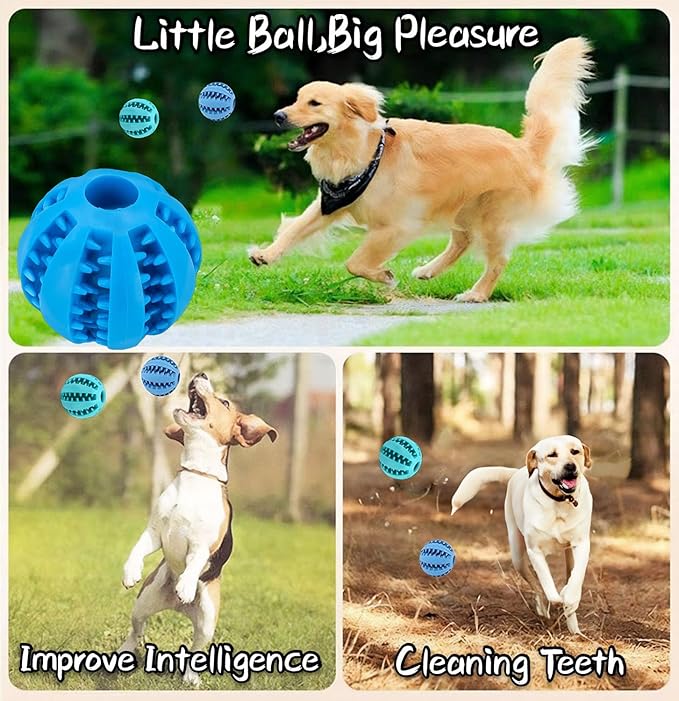 2 Pcs Non-Toxic Rubber Dog Toy Ball, 2.75 inch Durable & Tough Rubber Dog Treat Dispensing Puzzle Ball Chew Toy & IQ Training Toy for Small & Medium Sized Dogs (Blue & Turquoise)