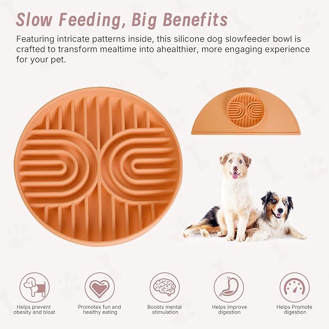 Slow Feeder Dogs Bowls with Mat, Silicone Dog Feeding Bowls with Suction Cup, Slow Eating Dog Food Bowl for Small to Medium Dogs, Non-Slip and Anti-Choking Design, Easy Clean (Terracotta)