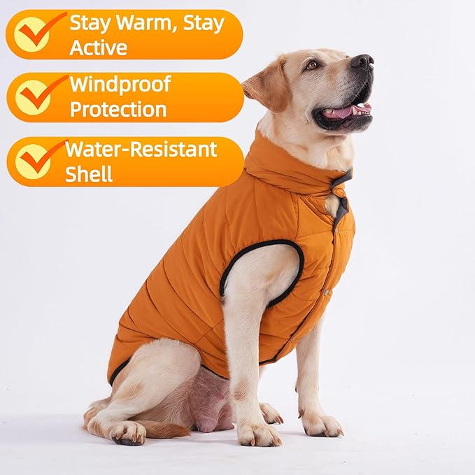 LovinPet Reversible Dog Puffer Coat for Medium & Large Dogs, Down‑Insulated Winter Jacket, Water‑Resistant & Wind‑Resistant, Anti‑Static, Dual-Sided Khaki & Grey for Cold Weather,3XL
