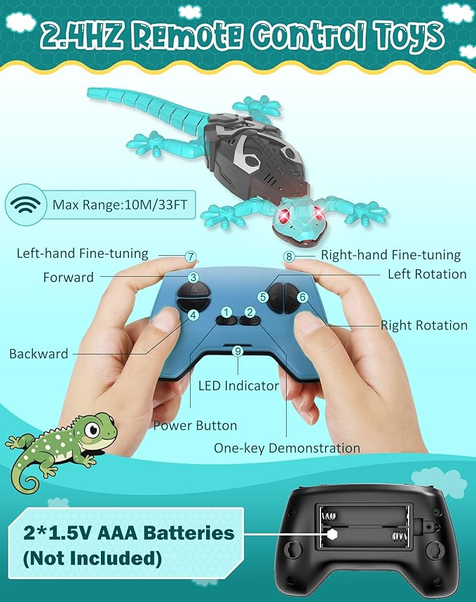 Rc Wall Climbing Gecko Toys for Kids Age3+, Blue Wall Crawler Gecko,Remote Control Car, Electric Lizard with Led Glowing Eyes,Easter Basket Stuffers,Cool Toys Easter Birthday Gifts for Boys Girls