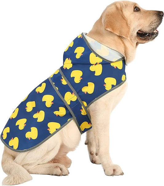 Dog Rain Coat for Large Dogs Waterproof Hooded Rain Jacket with Reflective Strips Leash Hole & Poncho Adjustable Fit (Duck,XXL)