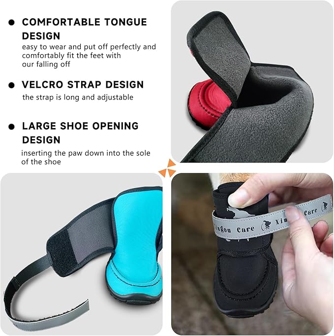 Dog Shoes for Small, Medium and Large Dogs - Waterproof for Rainy Days, Fit for Winter Snow and Hot Summer Roads, with Anti-Slip Soles for Indoor Hard Floors (Black, Size 8)