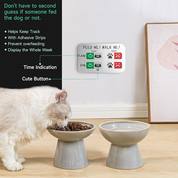 YAUYIK Dog Feeding Reminder, Puppy Feeding Schedule Chart, AM/PM Daily Indication Chart Feed/Walk Your Pets, Helps You to Track Pet Feeding & Walking (Silver)