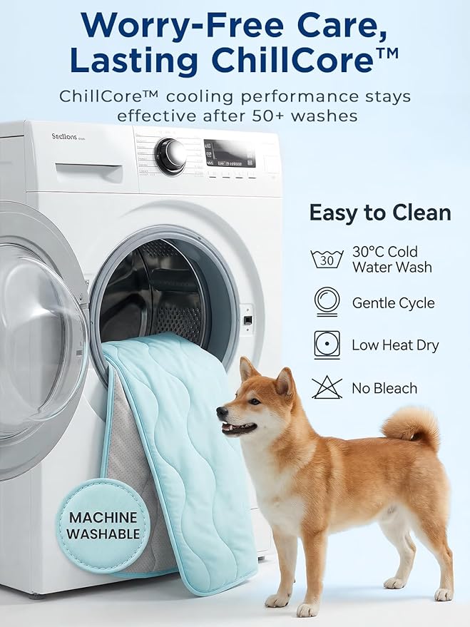 Dog Cooling Mat for Medium Dogs, 30"x20" Breathable Self Cooling Crate Mat for Dogs & Cats, QMAX>0.5 Portable Washable Pet Cooling Mat for Dog Bed, Thickened Cool Fiber Indoor/Outdoor Summer,Blue
